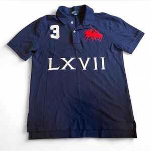 90”s Vintage Polo by Ralph Lauren Navy Blue Polo Shirt with Red Logo